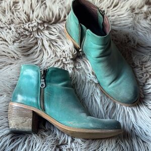 L&B Green Ankle Booties with Chunky Heel